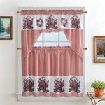 Cortinas para Cocina 3 Piezas con Estampado de Rosas Color Rosado