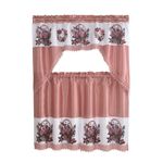Cortinas para Cocina 3 Piezas con Estampado de Rosas Color Rosado