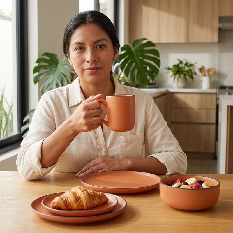 Vajilla de Cerámica Naranja con Borde Negro 16 Piezas