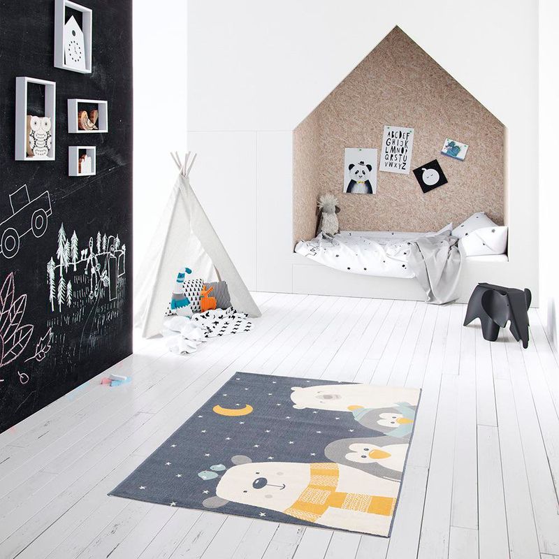 Alfombra Infantil Decorativa Diseño Osos y Pingüinos 120 x 170 Cm