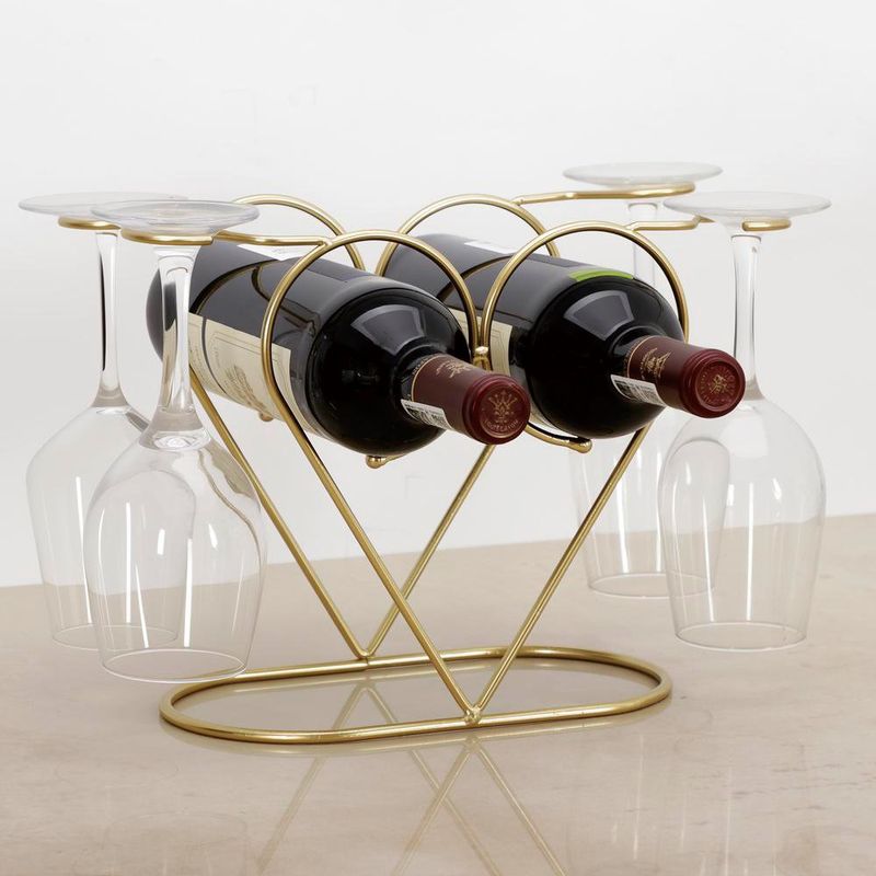 Porta Vinos y Copas Corazón Dorado