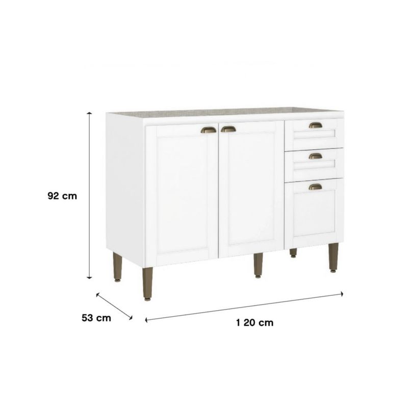 Gabinete Base Classy de 120 cm sin Top con 2 Puertas y 3 Gavetas en MDF Color Blanco