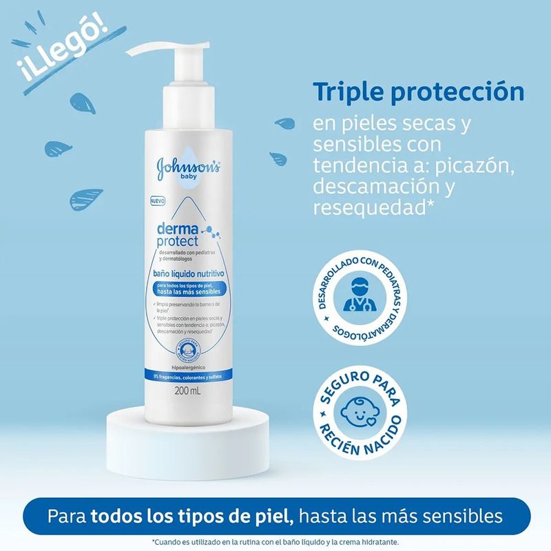 Baño Líquido Johnson’s Baby Derma Protect Nutritivo 200 mL