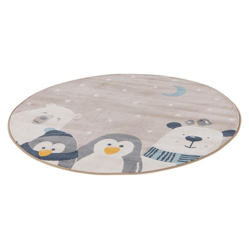 Alfombra Infantil Redonda con Animales y Diseño Nocturno de 120 Cm