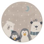 Alfombra Infantil Redonda con Animales y Diseño Nocturno de 120 Cm