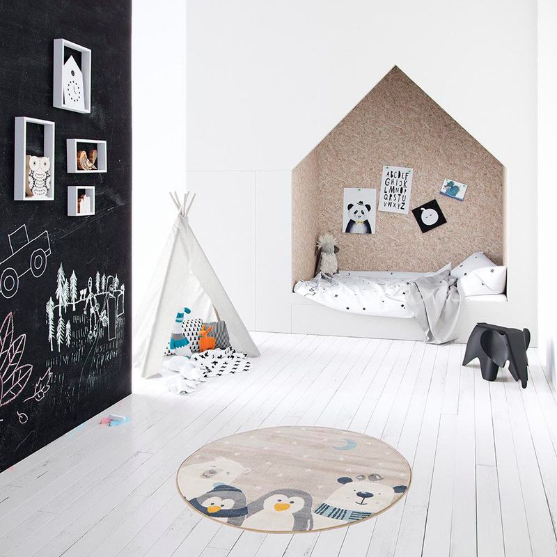 Alfombra Infantil Redonda con Animales y Diseño Nocturno de 120 Cm