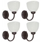 Combo de 4 Lámparas de Pared Color Chocolate con Pantalla de Vidrio Opalino