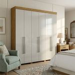 Armario Ita de 6 Puertas Color Crema con Acabado Madera 47 x 230 x 223 Cm