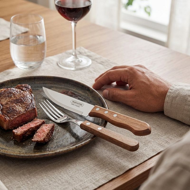 Kit de Cuchillos y Tenedores Jumbo Churrasco Mango de Madera 12 Piezas