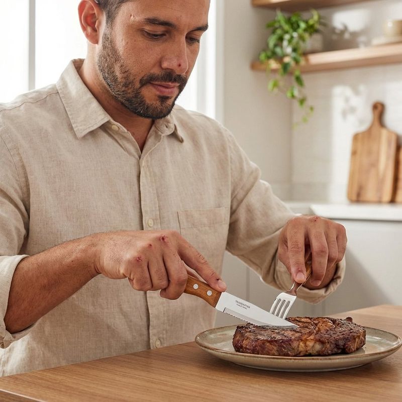 Kit de Cuchillos y Tenedores Jumbo Churrasco Mango de Madera 12 Piezas