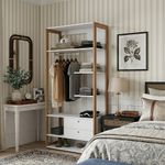 Clóset Cali Abierto con 2 Gavetas y Tubo Metálico Color Blanco y Café 46.5 x 93 Cm