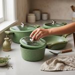 Batería de Cocina Belmonte 8 Piezas Antiadherente Tipo Mármol Color Verde