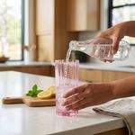 Set de 4 Vasos Fiorella con Relieve Diseño Elegante Color Rosado 16 Onzas