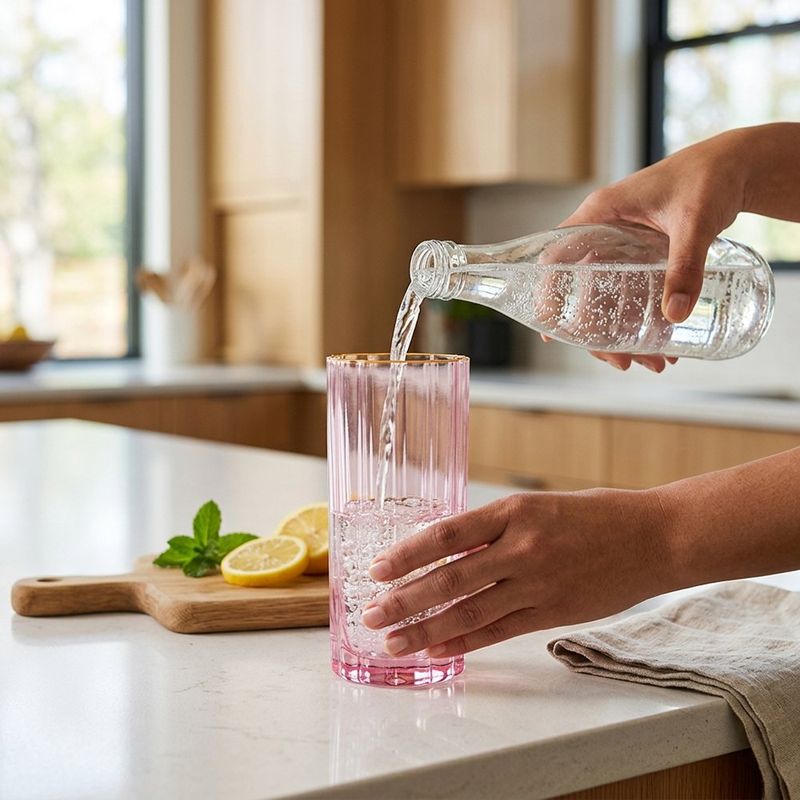 Set de 4 Vasos Fiorella con Relieve Diseño Elegante Color Rosado 16 Onzas
