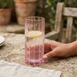 Set de 4 Vasos Fiorella con Relieve Diseño Elegante Color Rosado 16 Onzas