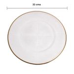 Plato Base de Vidrio de 33 x 33 cm para Presentación de Mesa con Orilla Dorada Blanco