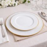 Plato Base de Vidrio de 33 x 33 cm para Presentación de Mesa con Orilla Dorada Blanco