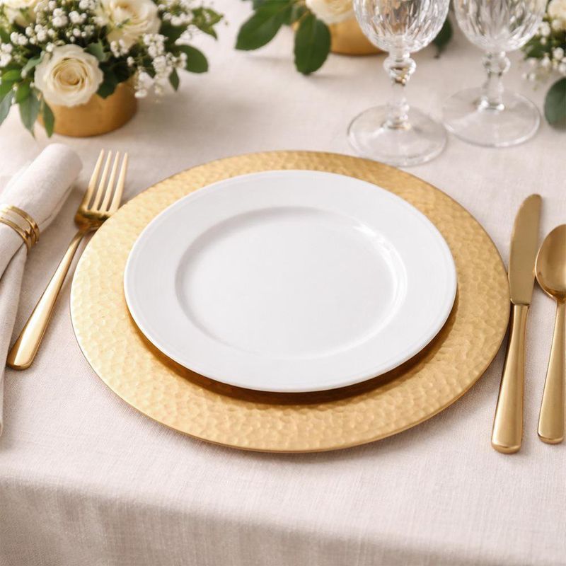 Plato Base de Vidrio de 33 x 33 cm para Presentación de Mesa Color Dorado