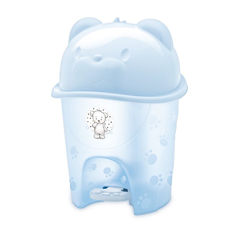 Basurero Infantil con Pedal Diseño Osito de 6.5 Litros Color Celeste Translúcido