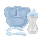 Set para Alimentación Infantil Plato con Divisiones + Vaso + Cucharas Adoleta Color Celeste