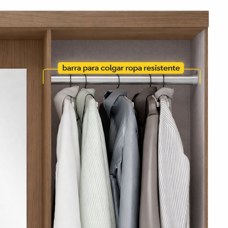 Armario Terry con Espejo 4 Puertas y 3 Gavetas para Dormitorio 46.5 x 160 x 200 cm