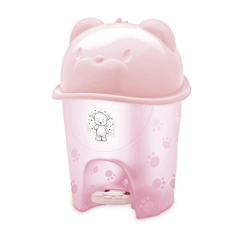 Basurero Infantil con Pedal Diseño Osito de 6.5 Litros Color Rosado Translúcido