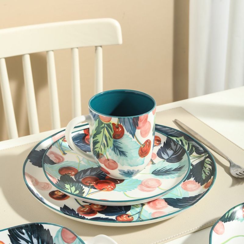 Set de 4 Pocillos de Cerámica con Diseño de Frutas 13.5 Oz Color Azul