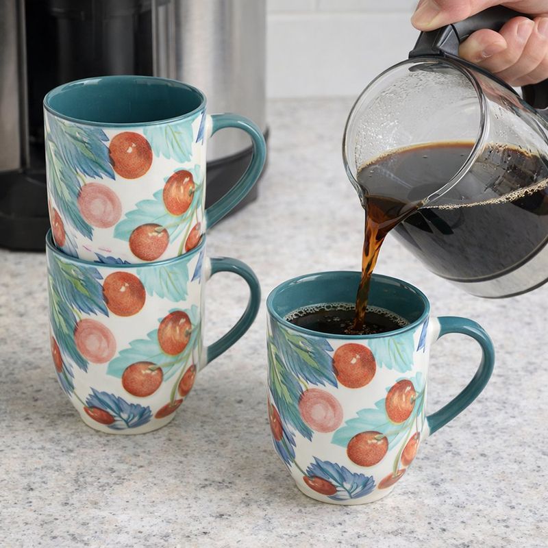 Set de 4 Pocillos de Cerámica con Diseño de Frutas 13.5 Oz Color Azul