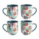 Set de 4 Pocillos de Cerámica con Diseño de Frutas 13.5 Oz Color Azul