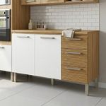 Gabinete Base Cenizo para Cocina de 120 cm con 3 Gavetas y Estantes Abiertos