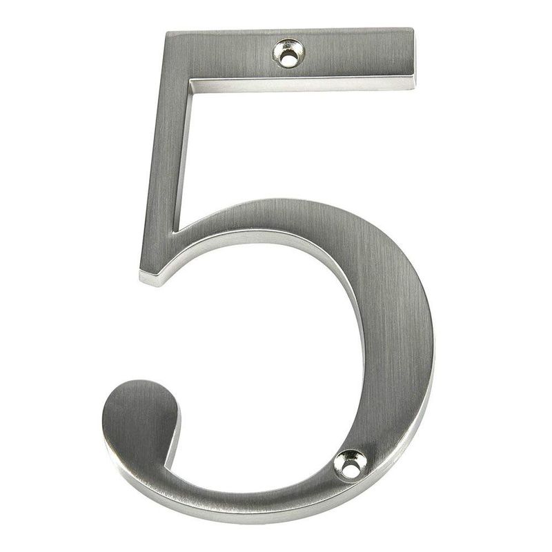 Número 5 para Identificación de Casa Material Metálico Color Plateado de 4 Plg