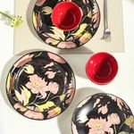 Set de 4 Bowls de Cerámica con Diseño de Flores de 5.9 Plg Color Negro