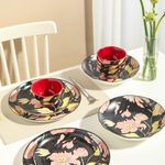 Set de 4 Bowls de Cerámica con Diseño de Flores de 5.9 Plg Color Negro