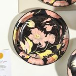 Set de 4 Bowls de Cerámica con Diseño de Flores de 5.9 Plg Color Negro