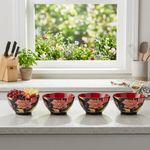 Set de 4 Bowls de Cerámica con Diseño de Flores de 5.9 Plg Color Negro