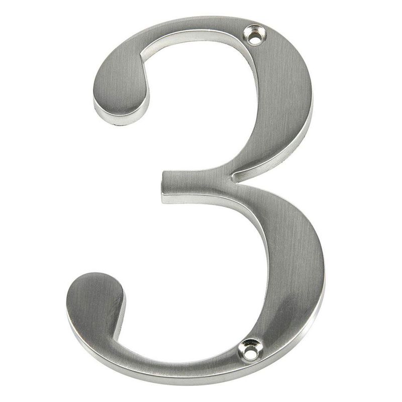 Número 3 para Identificación de Casa Color Nickel Cepillado de 4 Plg