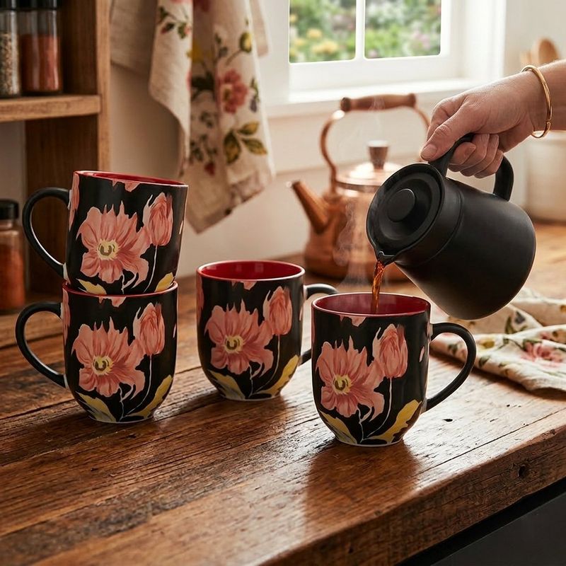 Set de 4 Pocillos de Cerámica con Diseño de 13.5 Oz Color Negro