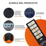 Lámpara Solar LED Punta de Poste 100 W Luz de Día con Sensor y Control Remoto Color Negro