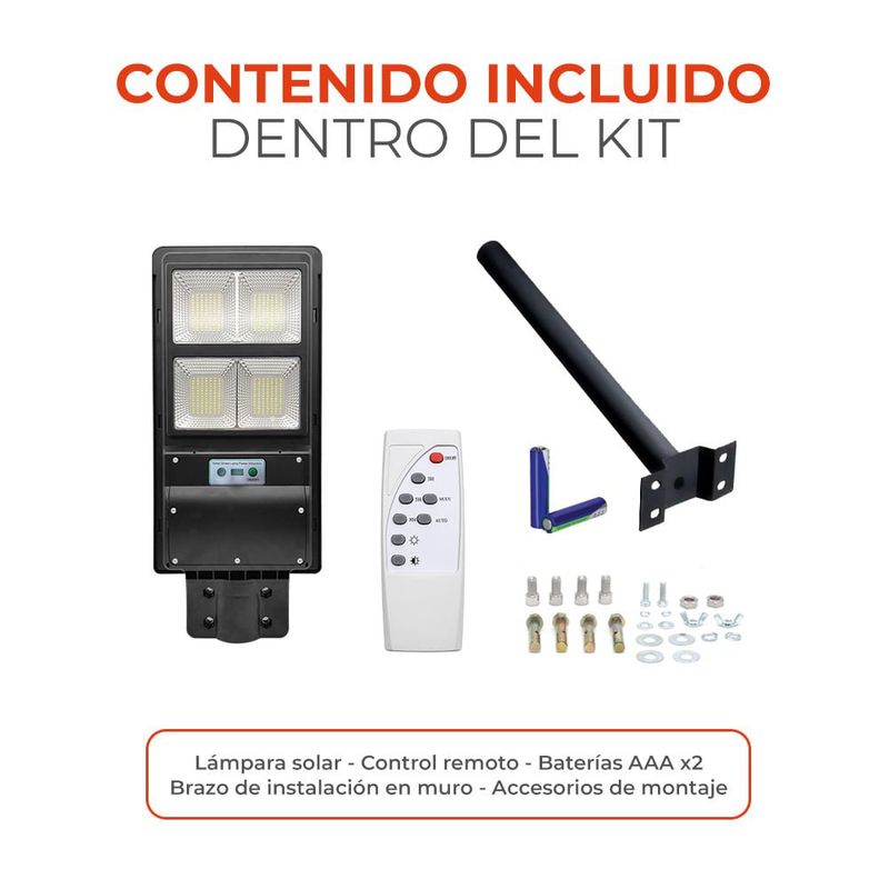 Lámpara Solar LED de 40 W Luz de Día con Sensor de Movimiento y Control Remoto Color Negro