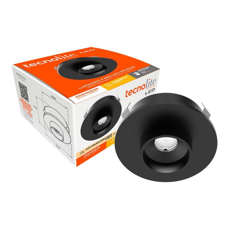 Mini Spot LED Empotrable de 2 W Luz Cálida IRC 90 para Interior Color Negro