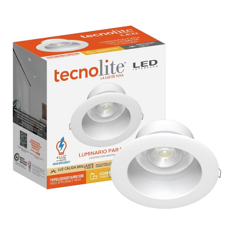 Ojo de Buey LED Empotrable de 10 W Luz Cálida Multivoltaje No Atenuable Color Blanco