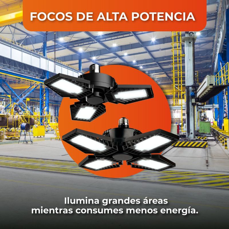 Foco LED Tipo Ventilador de 65 W Luz de Día 3 Paneles Ajustables Base E27 Color Negro