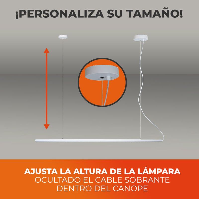 Lámpara Colgante Lineal LED de 12.5 W Luz Cálida 3000 K Atenuable Color Blanco