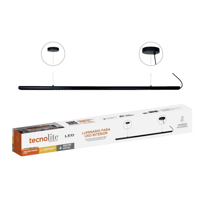 Lámpara Colgante Lineal LED de 12.5 W Luz Cálida 3000 K Atenuable Color Negro