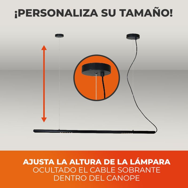 Lámpara Colgante Lineal LED de 12.5 W Luz Cálida 3000 K Atenuable Color Negro