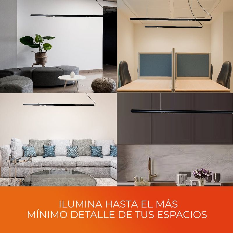 Lámpara Colgante Lineal LED de 12.5 W Luz Cálida 3000 K Atenuable Color Negro