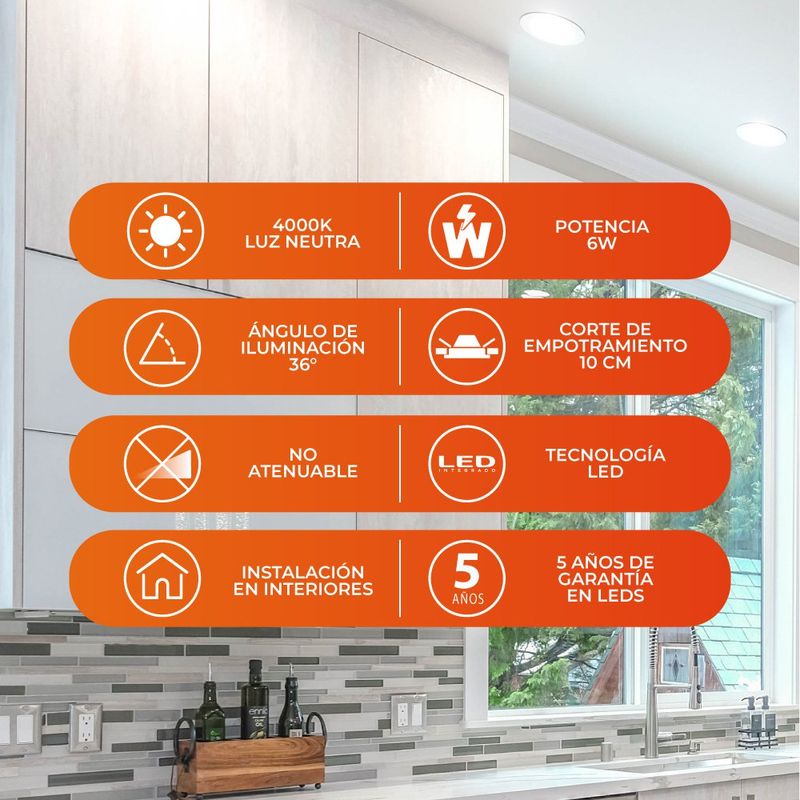Ojo de Buey LED Empotrable de 6 W Luz Neutra Multivoltaje No Atenuable Color Blanco