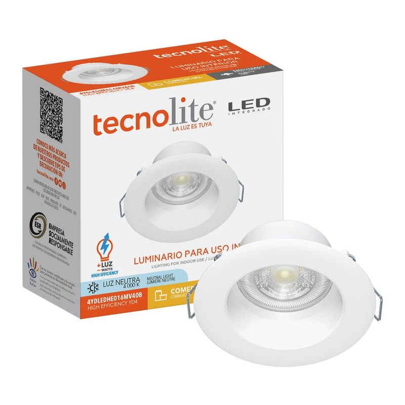 Ojo de Buey LED Empotrable de 4 W Luz Neutra Multivoltaje No Atenuable Color Blanco