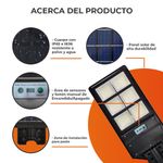 Lámpara Solar LED de 60 W Luz de Día con Sensor de Movimiento y Control Remoto Color Negro