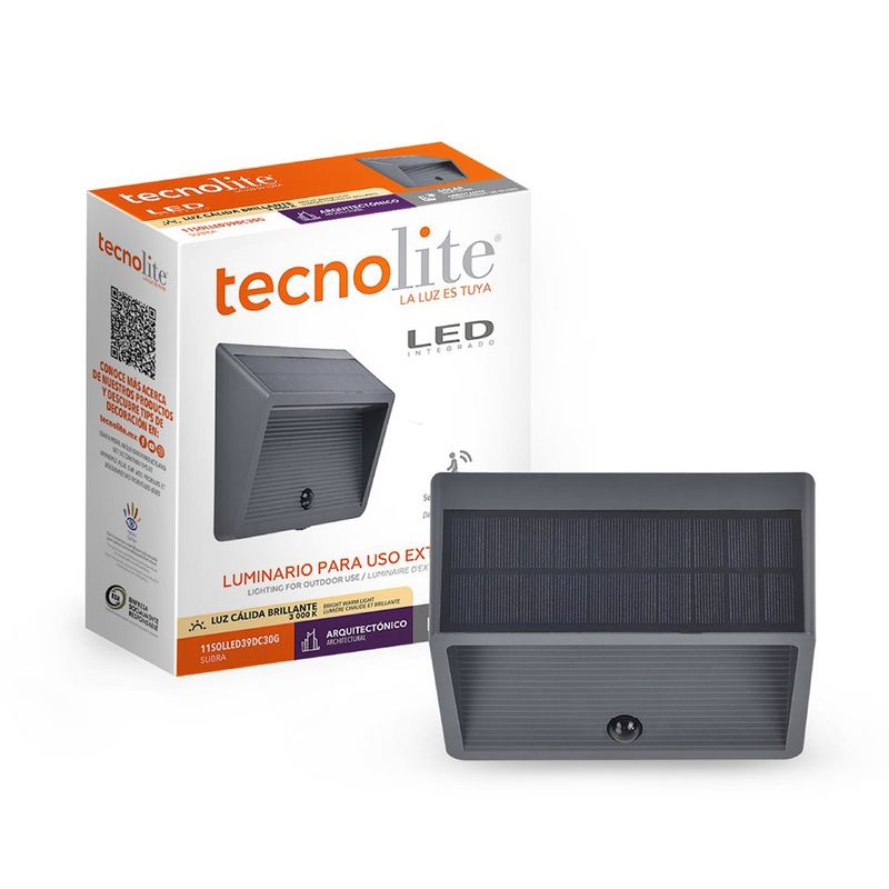 Lámpara Solar Arbotante LED de 11.5 W Luz Cálida con Sensor de Movimiento IP44 Color Gris